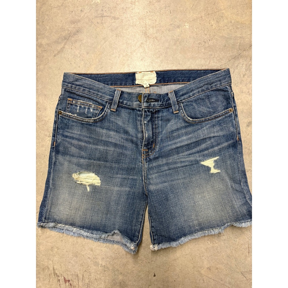 Current/Elliott The Boyfriend Distressed Denim Shorts Blue Size 26 Raw Hem